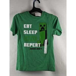Minecraft TShirt List Short Sleeve Green Youth Small Crew Eat Sleep Game Repeat